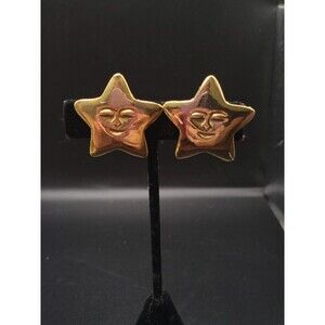 Vintage Goldtone Smiling Star Heavy Clip On